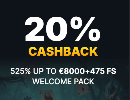 Aangeleverde Winhero-promotieafbeelding met 20% cashback en een welkomstpakket